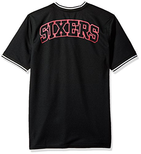Ultra Game NBA Philadelphia 76ers Mens Jersey V-Neck Mesh Short Sleeve Tee Shirt, Black, Large