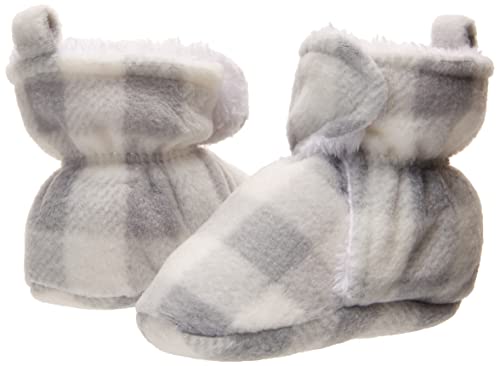 Hudson Baby Unisex Baby Cozy Fleece and Sherpa Booties Gray White Plaid, 12-18 Months