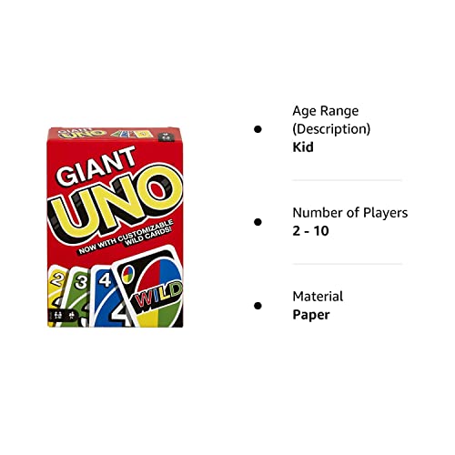 Mattel Games Giant UNO Card Game for Kids, Adults and Family Night, Oversized Cards and Customizable Wild Cards for 2-10 Players