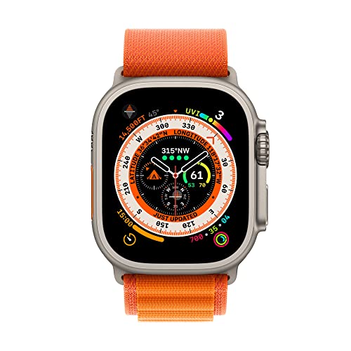 Apple Watch Ultra [GPS + Cellular 49mm] Smart Watch w/Rugged Titanium Case and Orange Alpine Loop Medium. Fitness Tracker, Precision GPS, Action Button, Extra-Long Battery Life, Brighter Retina Display