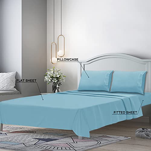 Mejoroom Queen Size Sheet Set - Hotel Luxury 1800 Bedding Sheets and Pillowcases - Deep Pocket Fitted Sheet, Hypoallergenic, Wrinkleand Breathable, Fade Resistant - 4 Piece (Queen, Aqua)