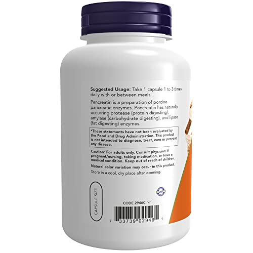 NOW Supplements, Pancreatin 2000 with naturally occurring Protease (Protein Digesting), Amylase (Carbohydrate Digesting), and Lipase (Fat Digesting) Enzymes, 250 Capsules , 1 Count (Pack of 1 )
