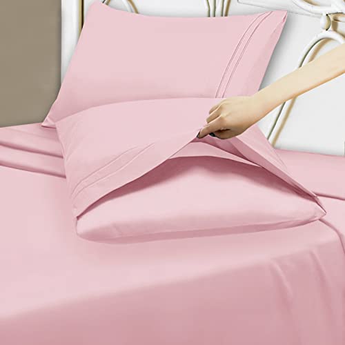 Mejoroom Twin Sheet Set - Kids Sheet and Pillowcase Sets - Hotel Luxury Twin Sheets for Boys Girls -Deep Pocket Fitted Sheet,Hypoallergenic,Wrinkleand Breathable,Fade Resistant - 3 Piece(Twin,Blush Pink)