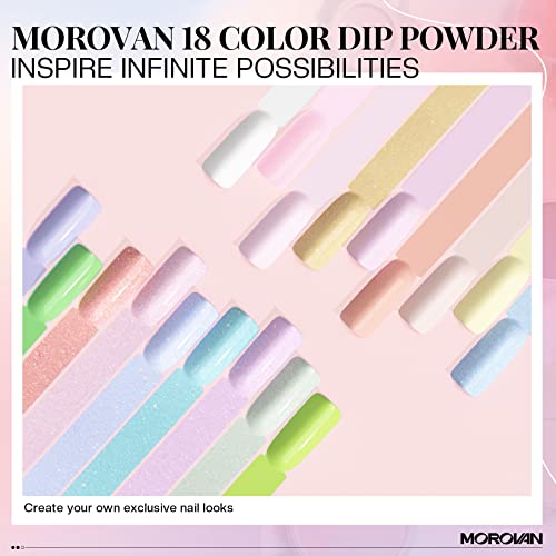Morovan Dip Powder Nail Kit Starter - 18 Dip Powder Colors Green Blue Glitter Nail Dip Powder Kit with UV Lamp and Electric Nail Drill Dip Nails Powder Starter Kit for Nail Lovers DIY Nails Art Salon