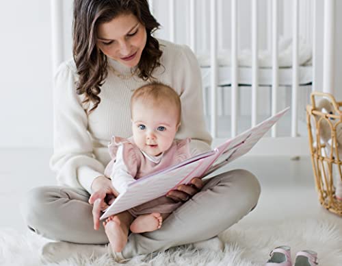 Pearhead First 5 Years Chevron Baby Memory Book With Clean-Touch Baby Safe Ink Pad To Make Baby's Hand Or Footprint Included, Newborn Milestone And Pregnancy Journal, Pink