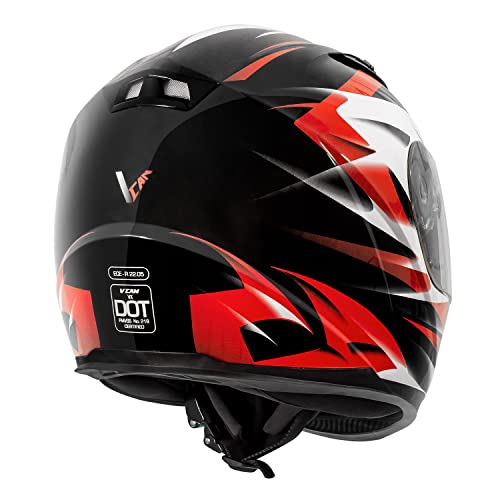 VCAN VX Lightweight Full Face Motorcycle Street Bike Helmet with Extra Tinted Visor DOT and ECE 22.05 Approved (Gloss Black Stream Red, Large)