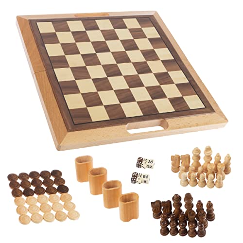 Trademark Games Hey! Play! Deluxe Wooden Chess, Checker and Backgammon Set, Brown