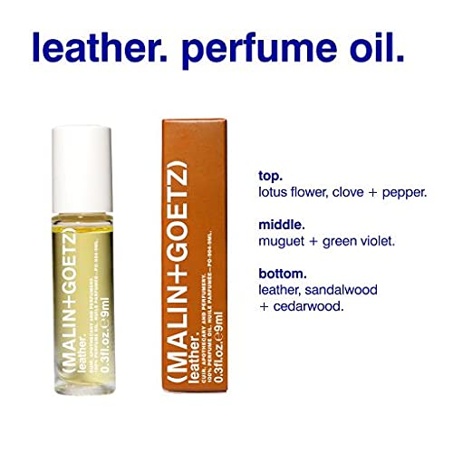 Malin + Goetz Leather Perfume Oil, for Men and Women, Dark and Spicy, Modern Scents, Vegan and Cruelty-Free, 0.3 Fl oz