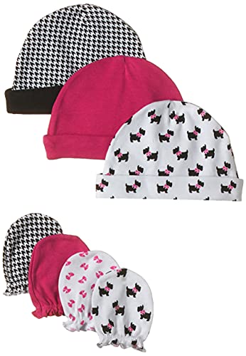 Hudson Baby Unisex Baby Cotton Cap and Scratch Mitten Set Scottie Dog, 0-6 Months