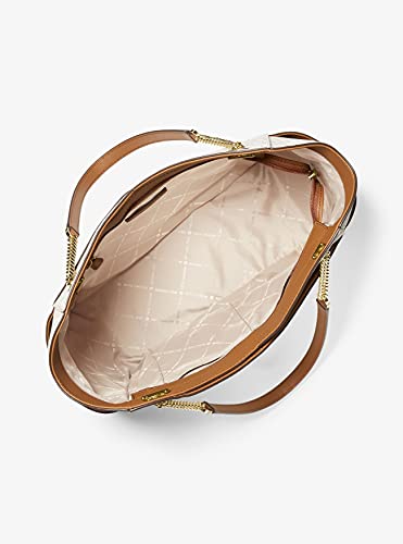 Michael Kors Women's Jet Set Travel Large Chain Shoulder Bag bundled Purse Hook and Skinny Scarf (Signature MK Vanilla)