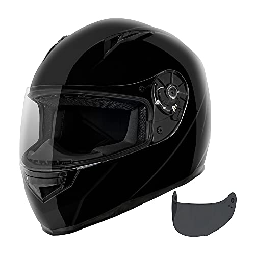 VCAN VX Lightweight Full Face Motorcycle Street Bike Helmet with Extra Tinted Visor DOT and ECE 22.05 Approved (Gloss Black, X-Large)