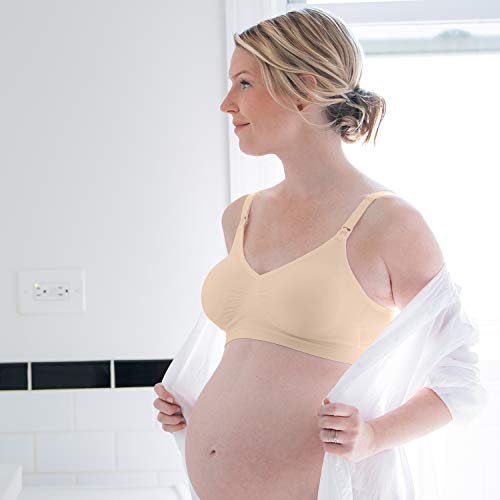 Medela Maternity and Nursing T-Shirt Bra, Non Wired and Ultra Comfortable Maternity Bra that Grows With You, Medium, Nude