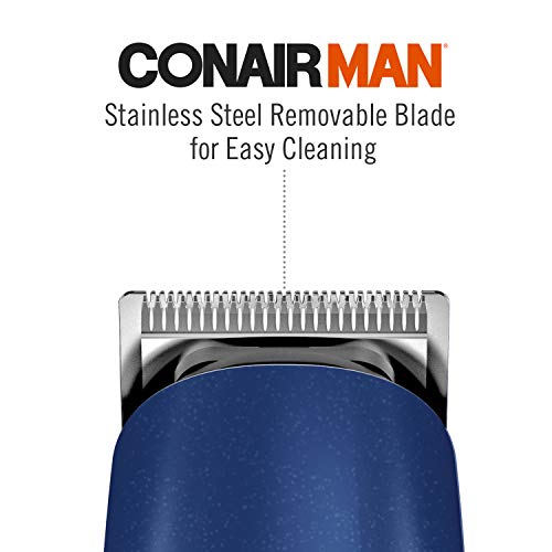 ConairMAN Mustache and Beard Trimmer for Men, Battery Powered Facial Hair Trimmer Grooming Kit, Blue
