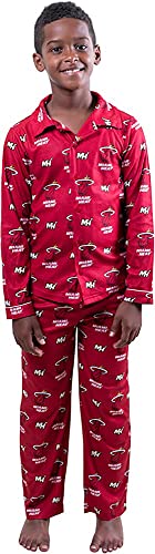 Ultra Game NBA Miami Heat Youth 2 Piece Soft Tee Shirt and Lounge Pants Sleepwear Loungewear Pajama Set, Team Color, 8
