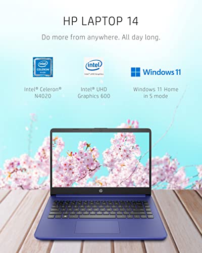 HP 14 Laptop, Intel Celeron N4020, 4 GB RAM, 64 GB Storage, 14-inch HD Touchscreen, Windows 11 Home, Thin and Portable, 4K Graphics, One Year of Microsoft 365 (14-dq0050nr, 2021, Indigo Blue)