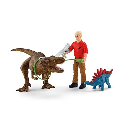 Schleich Dinosaurs, Dinosaur Toys for Kids, Tyrannosaurus Rex Attack 5-Piece Dino Set with T-Rex Toy, Ages 4+