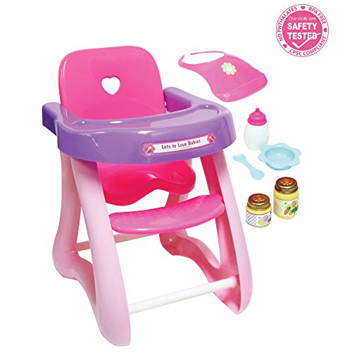JC Toys - for Keeps Playtime! | Baby Doll High Chair | Fits Dolls up to 17' | Sturdy High Chair and Play Accessories | Ages 2+, Pink