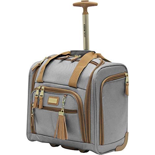 Steve Madden Designer 15 Inch Carry on Suitcase- Small Weekender Overnight Business Travel Luggage- Lightweight 2- Rolling Spinner Wheels Under Seat Bag for Women (Harlo Gray)