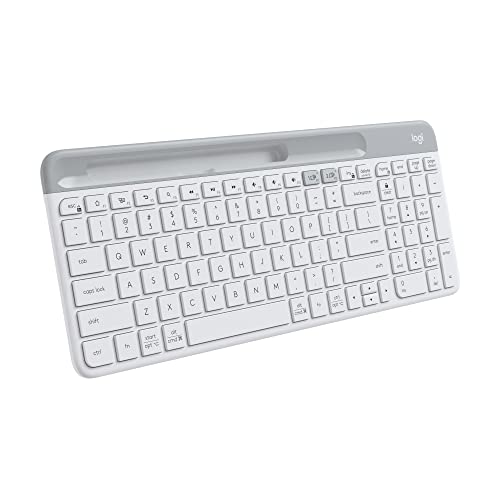 Logitech K585 Multi-Device Slim Wireless Keyboard, Built-in Cradle for Device; for Laptop, Tablet, Desktop, Smartphone, Win/Mac, Bluetooth/Receiver, Compact, Easy Switch, 24 Month Battery - Off White