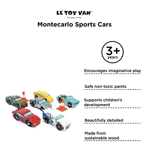 Le Toy Van Motors, Planes and Garages, Montecarlo Sports Cars Premium Wooden Toys for Kids Ages 3 Years and Up
