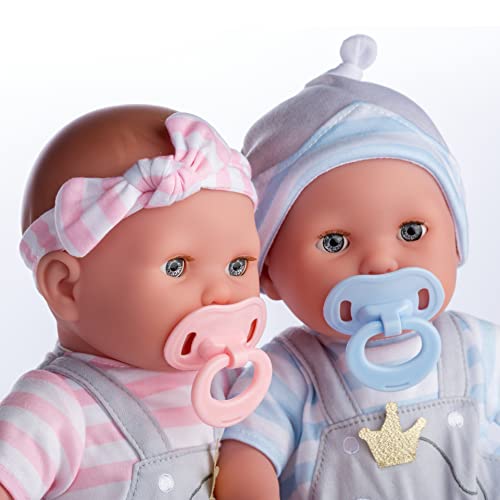 Berenguer Boutique 30050 TWINS- 15” Soft Body Baby Dolls - 12 Piece Gift Set with Open/Close Eyes- Perfect for Children 2+