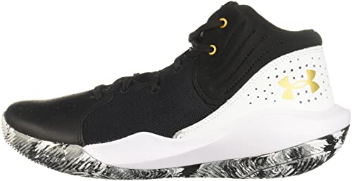 Under Armour Unisex Jet '21 Basketball Shoe, (006) Black/White/Metallic Gold, 8.5 US Men