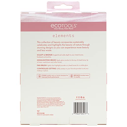 EcoTools Elements Limited Edition Wind-Kissed Professional Makeup Brush Set, For Bronzer, Blush, or Highlighter, Ecofriendly Makeup Brushes for Liquid, Cream, or Powder Products, Vegan, 4 Piece Set