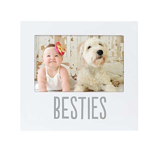 Pearhead Bestie and Baby Frame, Baby and Pet Keepsake Frame, 4' x 6' Photo Insert, Tabletop And Wall Mount Picture Frame, White