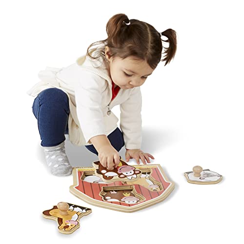 Melissa and Doug Barnyard Animals Jumbo Knob Wooden Puzzle - Horse, Cow, and Sheep