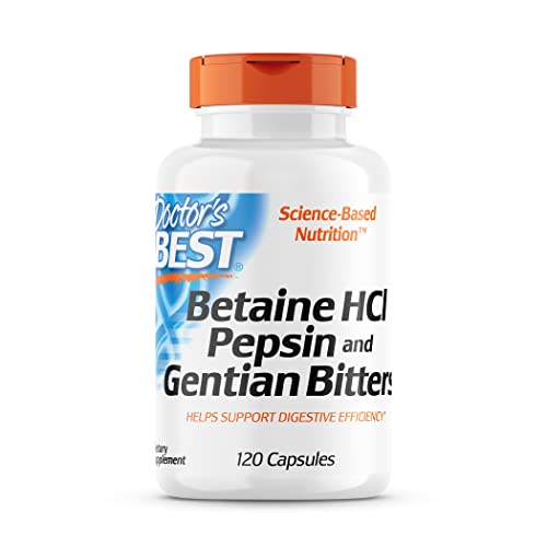 Doctor's Best Betaine HCI Pepsin and Gentian Bitters, Digestive Enzymes for Protein Breakdown and Absorption, Non-GMO, Gluten Free, 120 Caps, Original Version (DRB-00163)