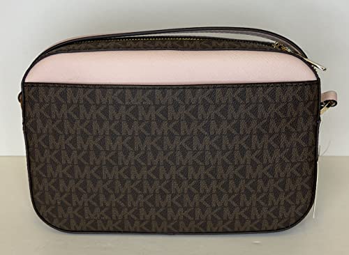 Michael Kors Jet Set Large Chain Crossbody Bag bundled with with SM TZ Coinpouch Wallet and Purse Hook (Signature MK Brown/Powder Blush)