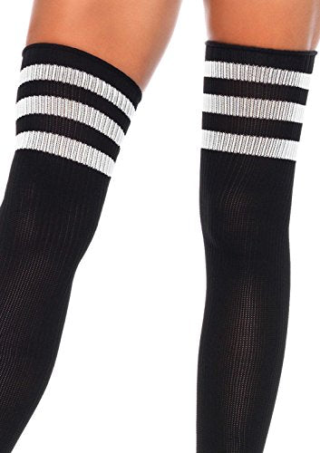 Leg Avenue Women's Athletic Three Striped Knee High Socks, Black/White, One Size