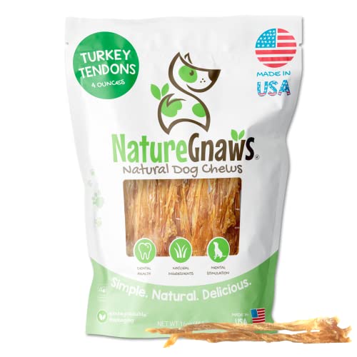 Nature Gnaws USA Turkey Tendons for Dogs - Premium Natural Chew Treats for Dogs - Delicious Reward Snack for Small Medium and Large Dogs - Made in The USA 4 oz Bag