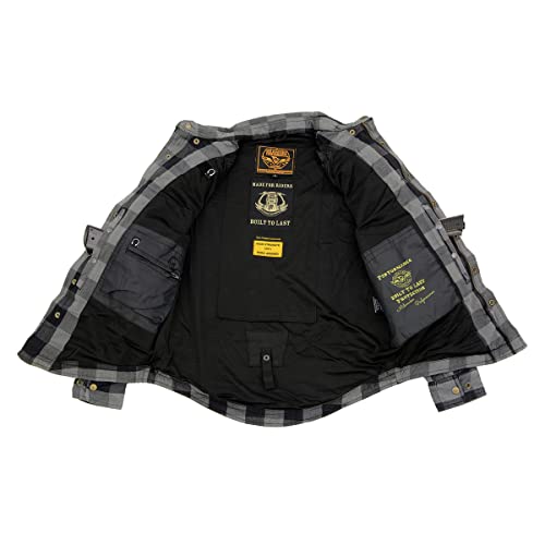 Milwaukee Leather MPM1630 Men's Plaid Flannel Biker Shirt with CE Approved Armor - Reinforced w/Aramid Fibers - Small Grey