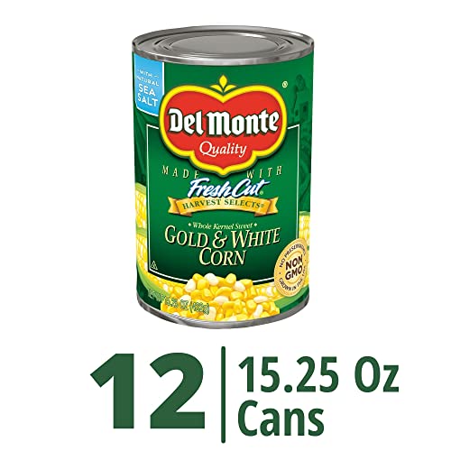 Del Monte Canned Harvest Select Fresh Cut Whole Kernel Sweet Gold and White Corn, 15.25 Ounce (Pack of 12)