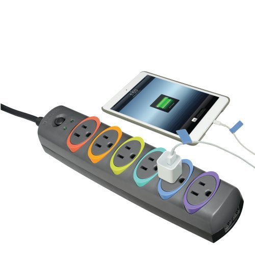 Kensington SmartSockets 6-Outlet, 8-Foot Cord, and 1260 Joules Premium Surge Protector (K62144NA) Rainbow