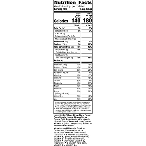 Honey Vanilla Cheerios Heart Healthy Cereal, Gluten Free Cereal With Whole Grain Oats, Family Size, 18.1 OZ