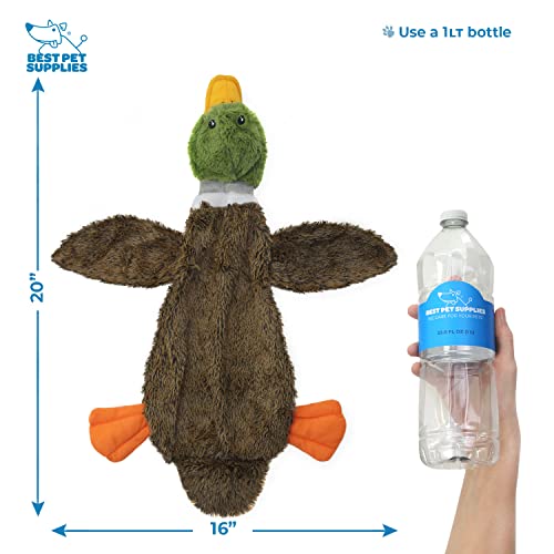 Best Pet Supplies 2-in-1 Stuffless Squeaky Dog Toys with Soft, Durable Fabric for Small, Medium, and Large Pets, No Stuffing for Indoor Play, Holds a Plastic Bottle - 1Wild Duck, Large