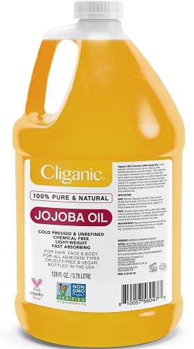 Cliganic Jojoba Oil Non-GMO, Bulk Gallon 128oz | 100% Pure, Natural Cold Pressed Unrefined Hexane Free Oil for Hair and Face