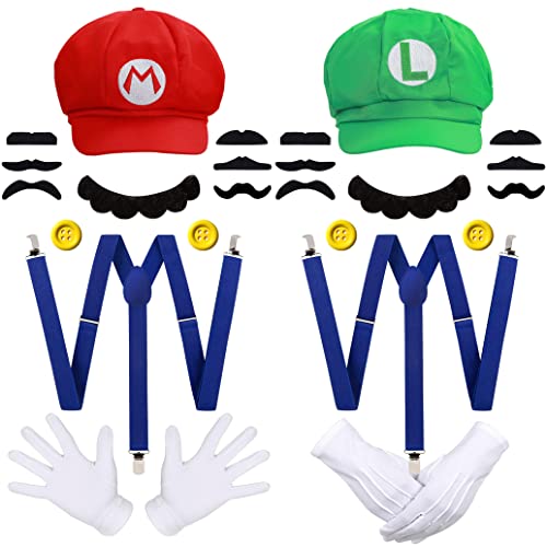 MOVINPE Super Mario Bros Mario and Luigi Hats Caps Mustaches Gloves Buttons Cosplay Costume