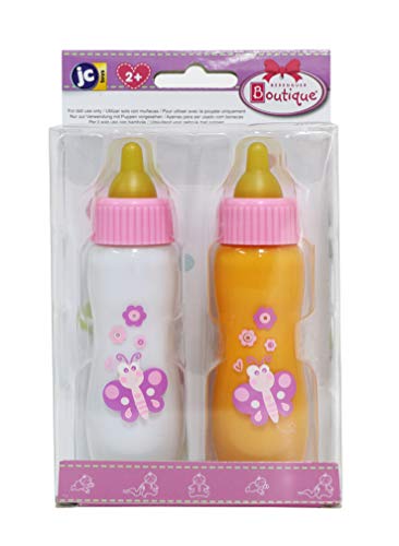 JC Toys Deluxe Disappearing Magic Bottles | Fits All Dolls | Milk and Juice | Butterfly Theme | Ages 2+ , Pink