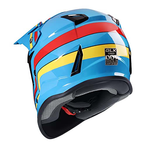 GLX GX623 DOT Kids Youth ATV Off-Road Dirt Bike Motocross Motorcycle Full Face Helmet Combo Gloves Goggles for Boys and Girls (Retro Blue, X-Large)