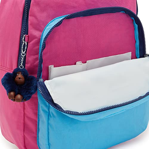Kipling Women's Seoul 15” Device Backpack, Durable, Roomy with Padded Shoulder Straps, Nylon School Bag, Pink Blue CBV2, 12.75''L x 17.25''H x 9''D
