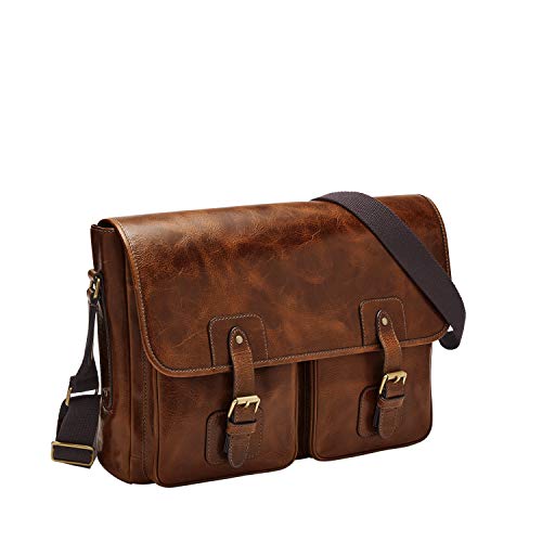 Fossil Men's Greenville Eco Leather Briefcase Messenger Device Bag, Cognac , (Model: MBG9560222)