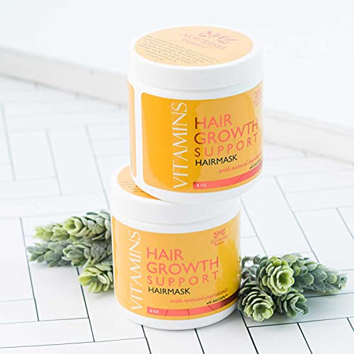 Nourish Beaute Vitamins Hair Mask for Hair Loss and Deep Conditioning to Promote Hydration and Regrowth on Dry Damaged Hair for Men and Women, 8 Oz