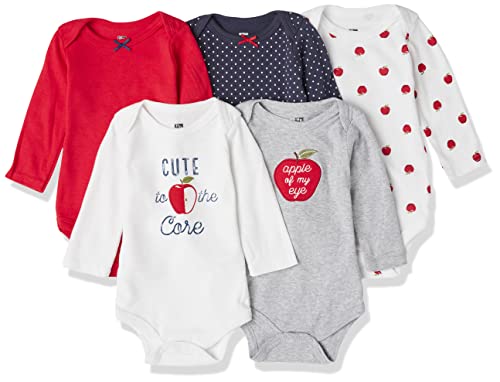 Hudson Baby Unisex Baby Cotton Long-Sleeve Bodysuits Apple, 6-9 Months