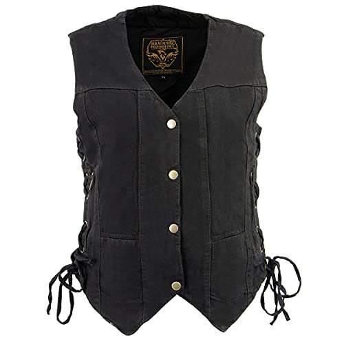 Milwaukee Leather MDL4020 Women's Classic Black ‘6 Pocket’ Side Lace Denim Vest - 3X-Large