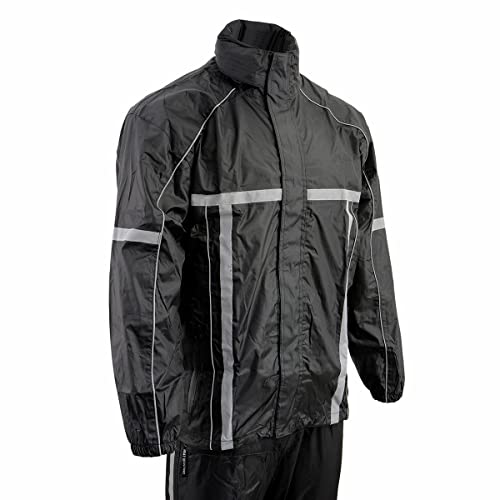 Milwaukee Leather MPM9510 Men's Black Water-Resistant Rain Suit with Hi Vis Reflective Tape - X-Small