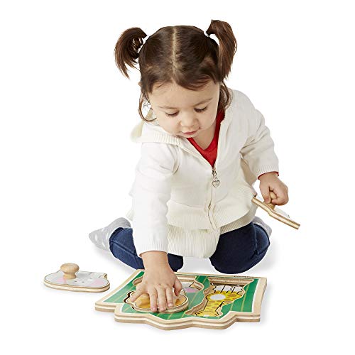 Melissa and Doug Jungle Friends Safari Animals Jumbo Knob Wooden Puzzle - Wooden Peg Chunky Baby Puzzle, Preschool Learning Puzzle, Wooden Puzzle Board For Toddlers Ages 1+