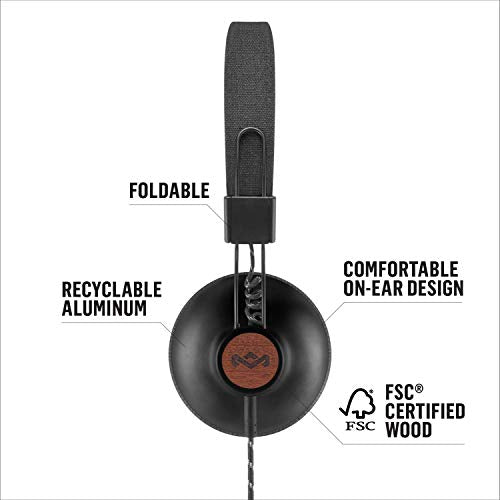 House of Marley Positive Vibration 2: Over-Ear Wired Headphones with Microphone, Plush Ear Cushions, and Sustainable Materials (Black)